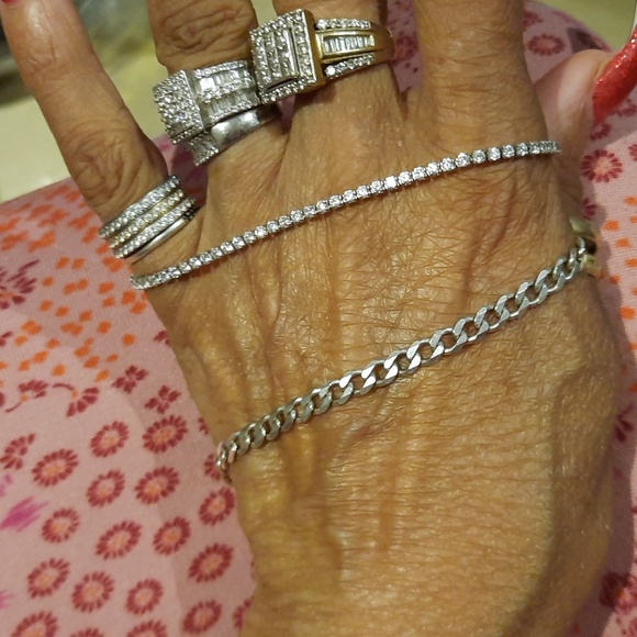 NWT AUTHENTIC GENUINE SOLID STERLING SILVER CZ & CURB LINK BRACELETS - Picture 3 of 7